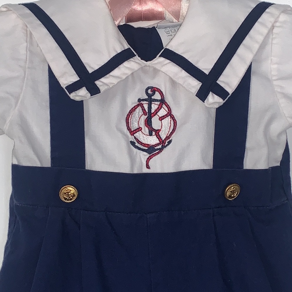 Bryan Vintage Sailor Suit Romper EUC Blue & White Nautical EUC 12M - Picture 2 of 12